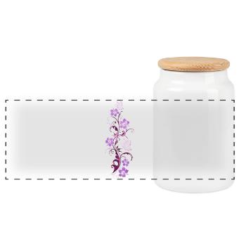 Ranke mit Hibiskus und Schmetterlingen, Aquarell - Panorama Keksdose mit Holzdeckel - Weiß - Vorne