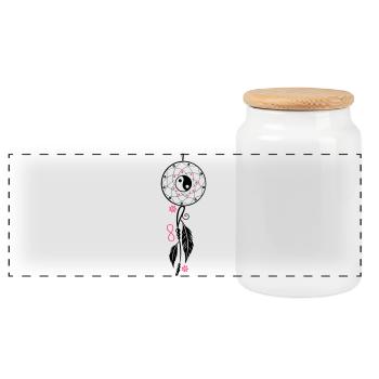 Dreamcatcher with feather, flutes, infinity symbol - Panoramic Cookie Jar with Wooden Lid - white - Front