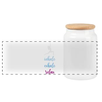 Yoga - Inhale. Exhale. Relax. - Panoramic Cookie Jar with Wooden Lid - white - Front