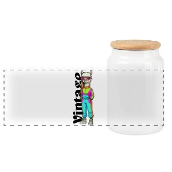 Alpaca Retro Style – 90s Vintage Outfit - Panoramic Cookie Jar with Wooden Lid - white - Front