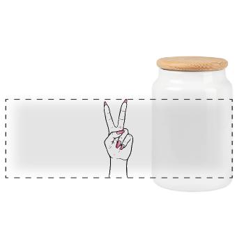 Peace Hand – Feminine Baby Boomer Nails Design - Panoramic Cookie Jar with Wooden Lid - white - Front