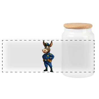 Donkey Police / Cop Mule - Panoramic Cookie Jar with Wooden Lid - white - Front