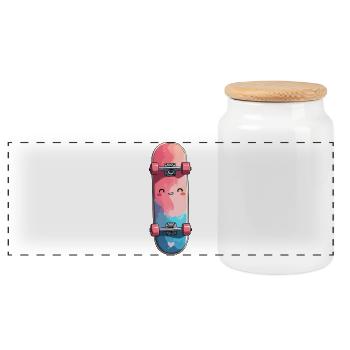 Kuscheliges Wasserfarben-Skateboard - Panorama Keksdose mit Holzdeckel - Weiß - Vorne