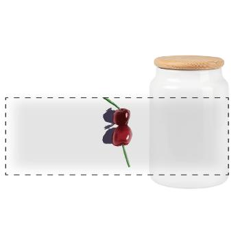 Watercolor Cherry Duo - Panoramic Cookie Jar with Wooden Lid - white - Front