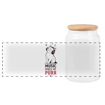 Cat Music Headphones Purr Gift - Panoramic Cookie Jar with Wooden Lid - white - Front