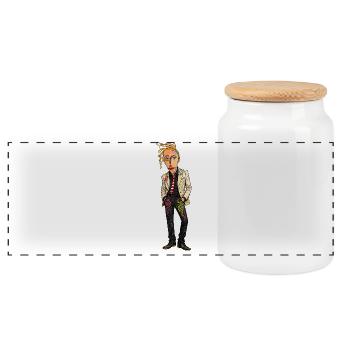 Punk Suit Portrait - Panoramic Cookie Jar with Wooden Lid - white - Front