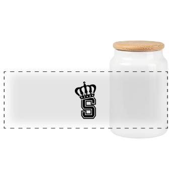 Letter S - Panoramic Cookie Jar with Wooden Lid - white - Front
