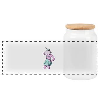 Feminist Unicorn - Panoramic Cookie Jar with Wooden Lid - white - Front