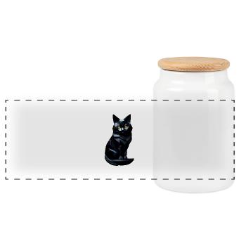 Schwarzes Katzen-Origami vorne - Panorama Keksdose mit Holzdeckel - Weiß - Vorne