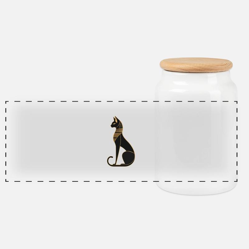 Ägyptische Katze - Panorama Keksdose mit Holzdeckel - Weiß
