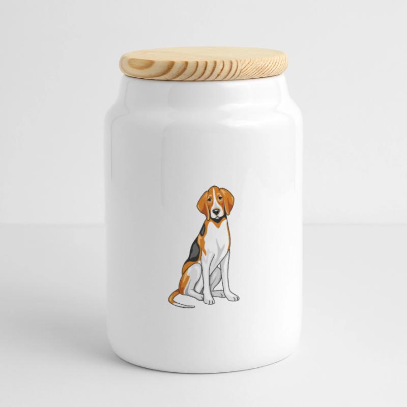 Sitting foxhound Panoramic Cookie Jar with Wooden Lid