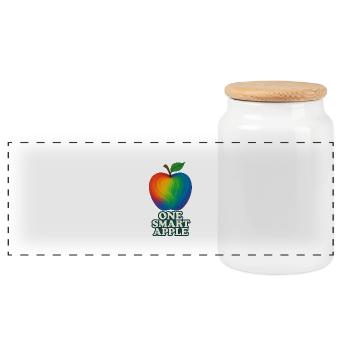 Colorful apple with headline "One Smart Apple" - Panoramic Cookie Jar with Wooden Lid - white - Front