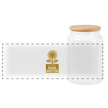 Soil Sister – Sunflower Garden Lover Design - Panoramic Cookie Jar with Wooden Lid - white - Front
