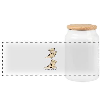 Zen Pug – Yoga pour chien - Boîte à biscuits avec couvercle en bois - blanc - Devant