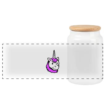Unicorn Pink Cute Cute Friendly Cartoon Horse - Panoramic Cookie Jar with Wooden Lid - white - Front