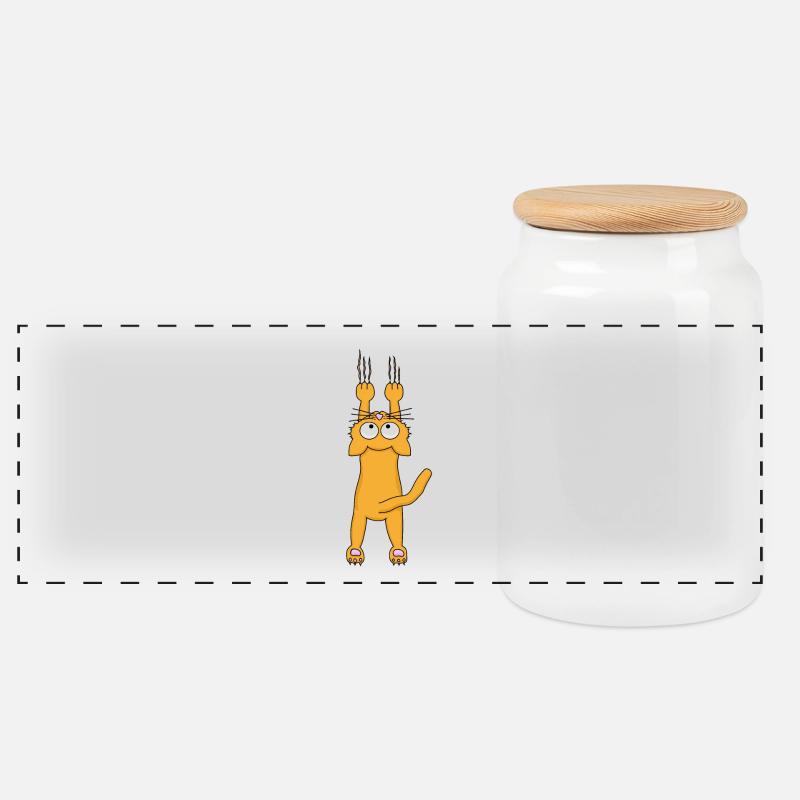 Orange Katze - Panorama Keksdose mit Holzdeckel - Weiß