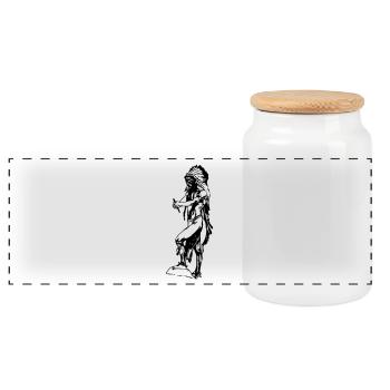 Indians america idea gift natives - Panoramic Cookie Jar with Wooden Lid - white - Front