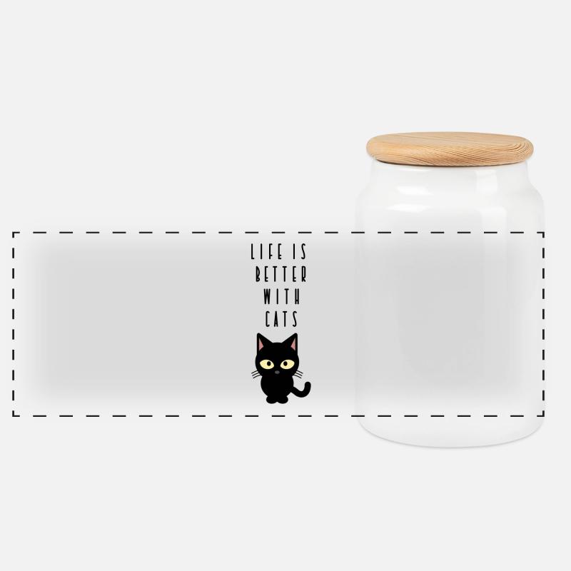 cat - Panoramic Cookie Jar with Wooden Lid - white