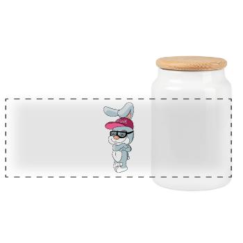 Cooler Hase Kaninchen mit Cap und Brille - Panorama Keksdose mit Holzdeckel - Weiß - Vorne