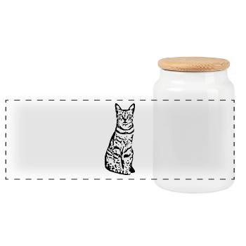 Cat Cat Black Kitten - Panoramic Cookie Jar with Wooden Lid - white - Front