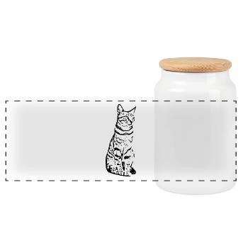 Cat black - Panoramic Cookie Jar with Wooden Lid - white - Front