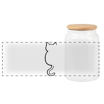 Katze Silouette - Panorama Keksdose mit Holzdeckel - Weiß - Vorne