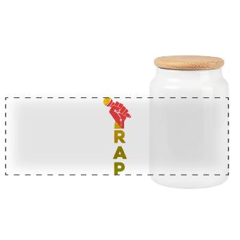 RAP Fist Microphone Emblem - Panoramic Cookie Jar with Wooden Lid - white - Front