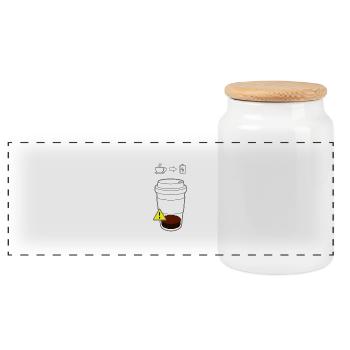 Warning Coffee Low - Panoramic Cookie Jar with Wooden Lid - white - Front
