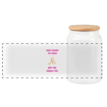 Jesus Washed His Hands in pink version - Panoramic Cookie Jar with Wooden Lid - white - Front