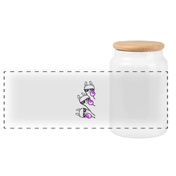 3 Llamas Chewing Gum Team Crew Friends Looking Sideways - Panoramic Cookie Jar with Wooden Lid - white - Front