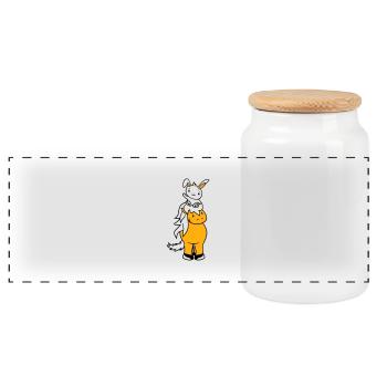 Bunny Horse Riding Rider Pony Horse Waving Cute - Panoramic Cookie Jar with Wooden Lid - white - Front