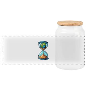 Hourglass World - Panoramic Cookie Jar with Wooden Lid - white - Front