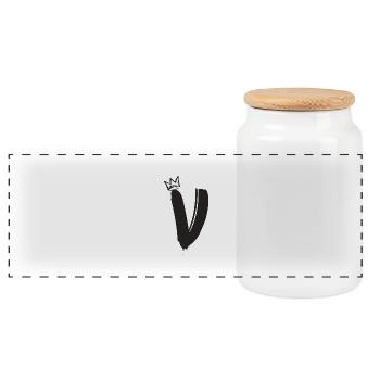 V - Panoramic Cookie Jar with Wooden Lid - white - Front