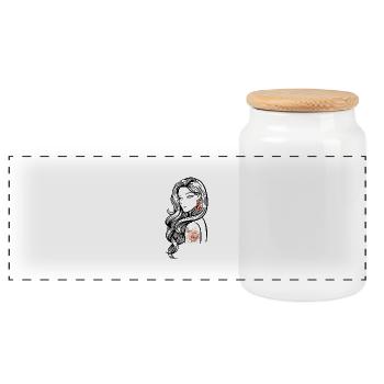 Exploded Tattoo Floral Design - Panoramic Cookie Jar with Wooden Lid - white - Front