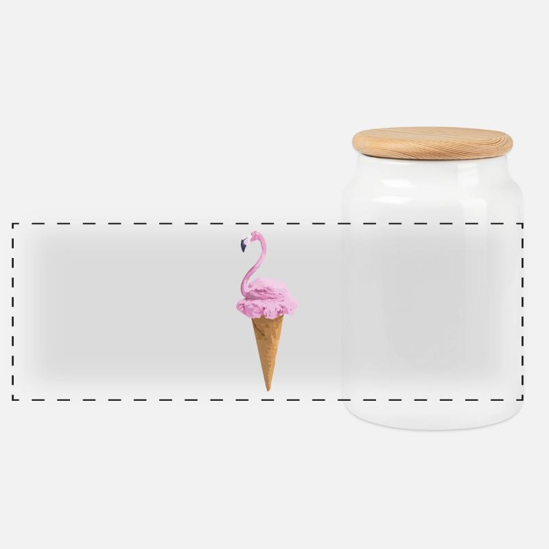 Flamingo mit Eiscreme - Panorama Keksdose mit Holzdeckel - Weiß