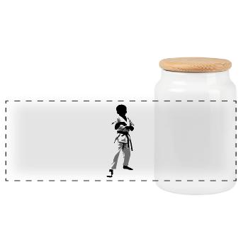 Karaté Enfant Combattant - Arts Martiaux Sports Autocollant - Boîte à biscuits avec couvercle en bois - blanc - Devant