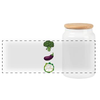 Gemüse-Trio: Brokkoli, Aubergine, Blumenkohl - Panorama Keksdose mit Holzdeckel - Weiß - Vorne