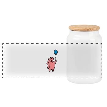 Pig + air balloon 3 - Panoramic Cookie Jar with Wooden Lid - white - Front