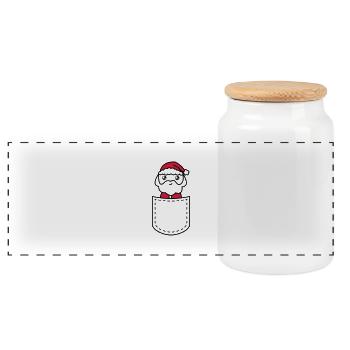père noël dans une poche - Boîte à biscuits avec couvercle en bois - blanc - Devant