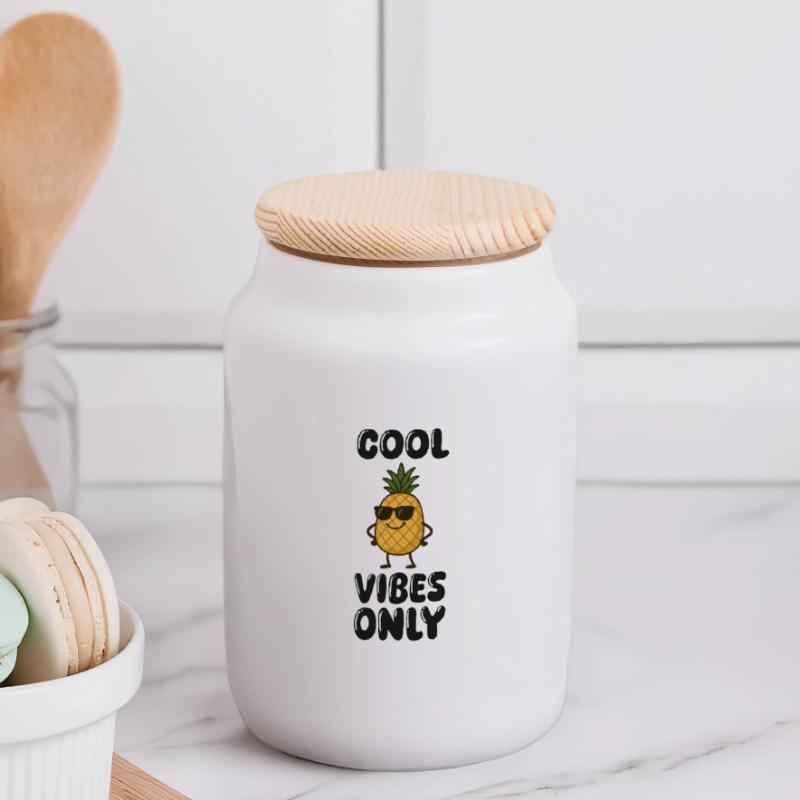 Pineapple Comic Panoramic Cookie Jar with Wooden Lid