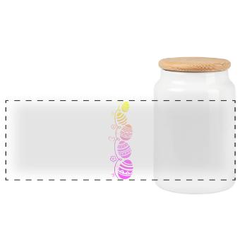 Colorful Easter eggs for Easter - Panoramic Cookie Jar with Wooden Lid - white - Front
