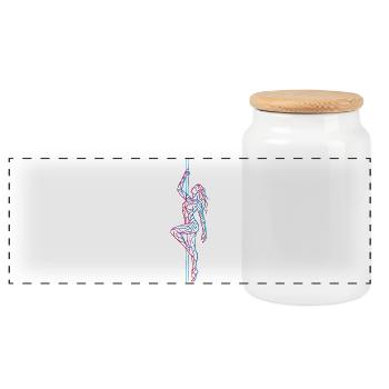 Pole Dance Line Art: Abstract Tattoo Woman - Panoramic Cookie Jar with Wooden Lid - white - Front