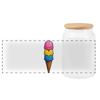 Dreifarbene Eiscreme Pyramide - Panorama Keksdose mit Holzdeckel - Weiß - Vorne