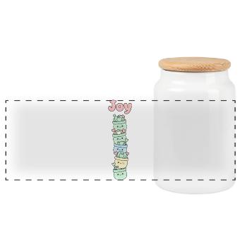 Joy Succulent Cactus Cute - Panoramic Cookie Jar with Wooden Lid - white - Front