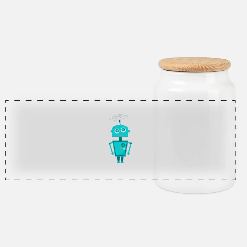 robot - Panoramic Cookie Jar with Wooden Lid - white