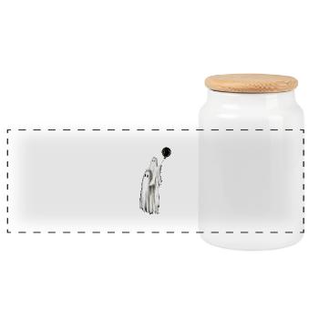 Spooky Season - little ghost on dad's shoulders - Panoramic Cookie Jar with Wooden Lid - white - Front