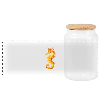 Sea horse - Panoramic Cookie Jar with Wooden Lid - white - Front