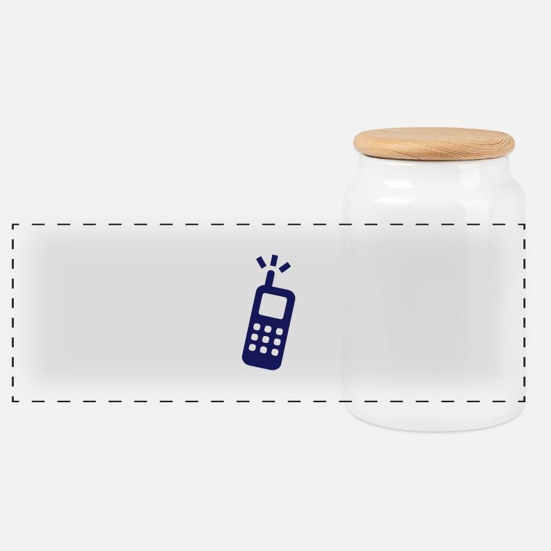phone - Panoramic Cookie Jar with Wooden Lid - white