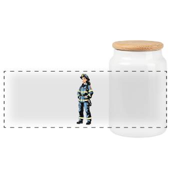 Firefighter - Profession Design Sticker - Panoramic Cookie Jar with Wooden Lid - white - Front