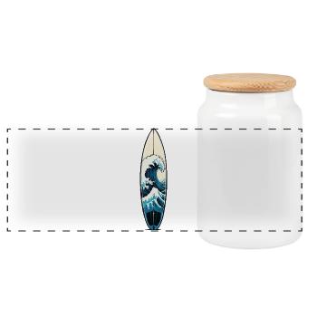 Wave on surfboard ukiyo style - Panoramic Cookie Jar with Wooden Lid - white - Front
